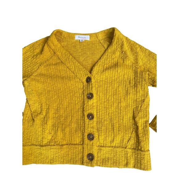 Vince Camuto Yellow Cotton Ragged Cardigan Top Size Small - Picture 2 of 3